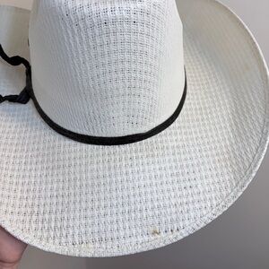 White Woven Cowboy Hat with Black Band